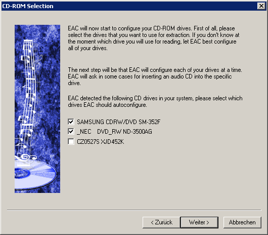 Auswahl der CD-ROM-Laufwerke, die konfiguriert werden sollen